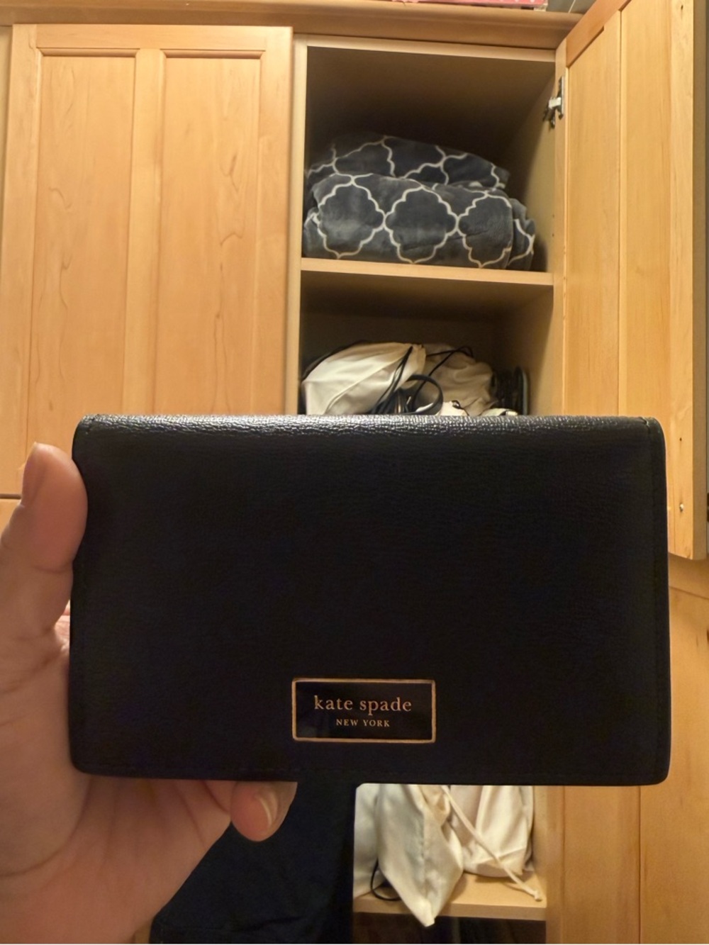kate spade Black Leather Wallet with Gold Plaque
